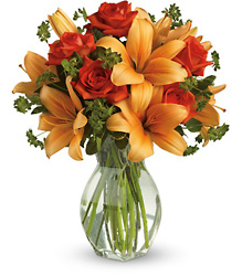 Fiery Lily and Rose from Schultz Florists, flower delivery in Chicago